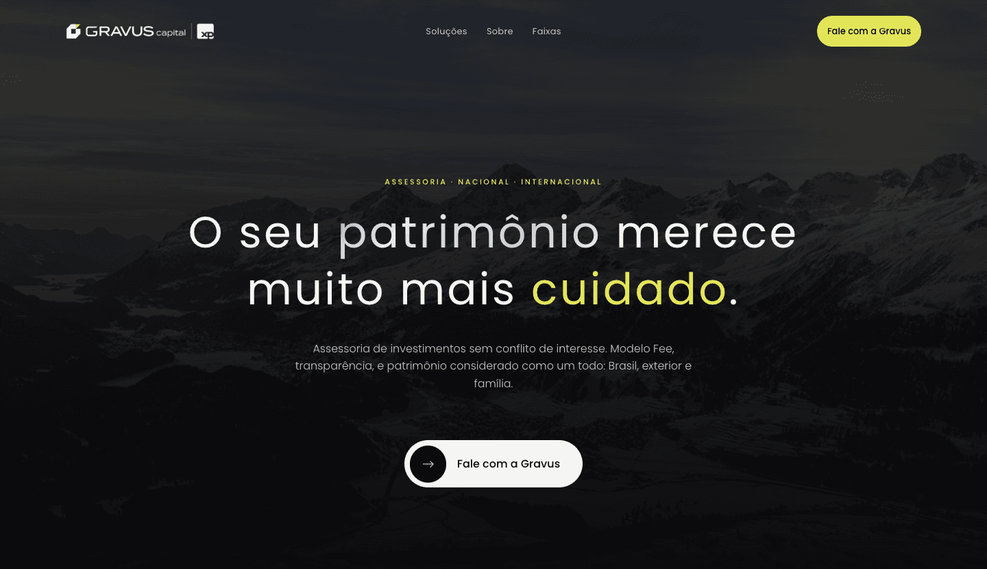 Página inicial do Gravus Capital